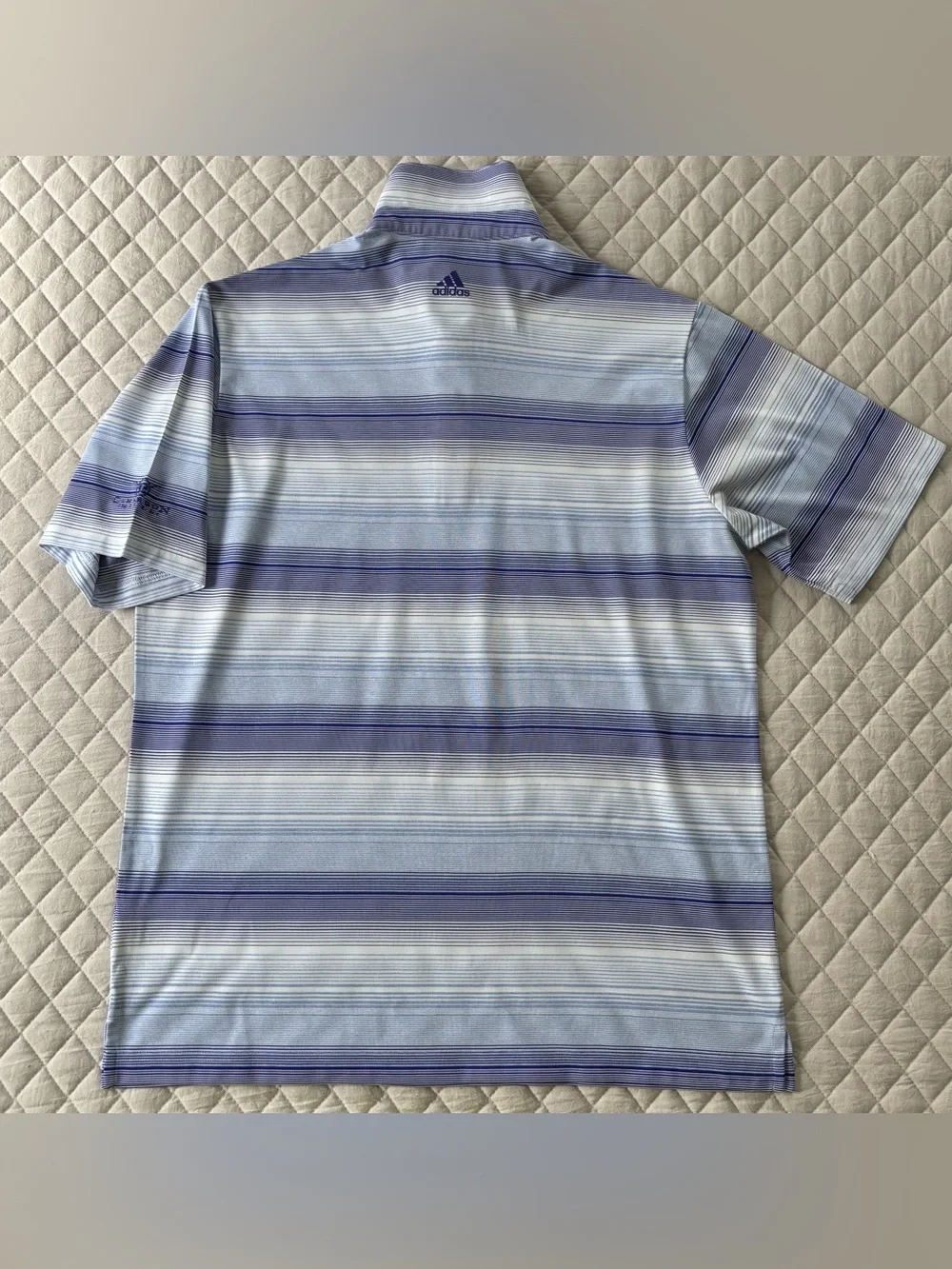 adidas Blue and White Striped Polo